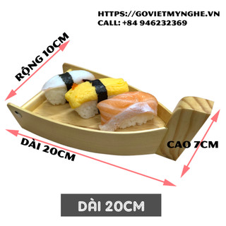 [Dài 20cm - Hàng chuẩn Nhật] Khay thuyền gỗ trang trí món ăn Sushi cho nhà hàng Nhật - Dài 20cm - Gỗ thông tự nhiên