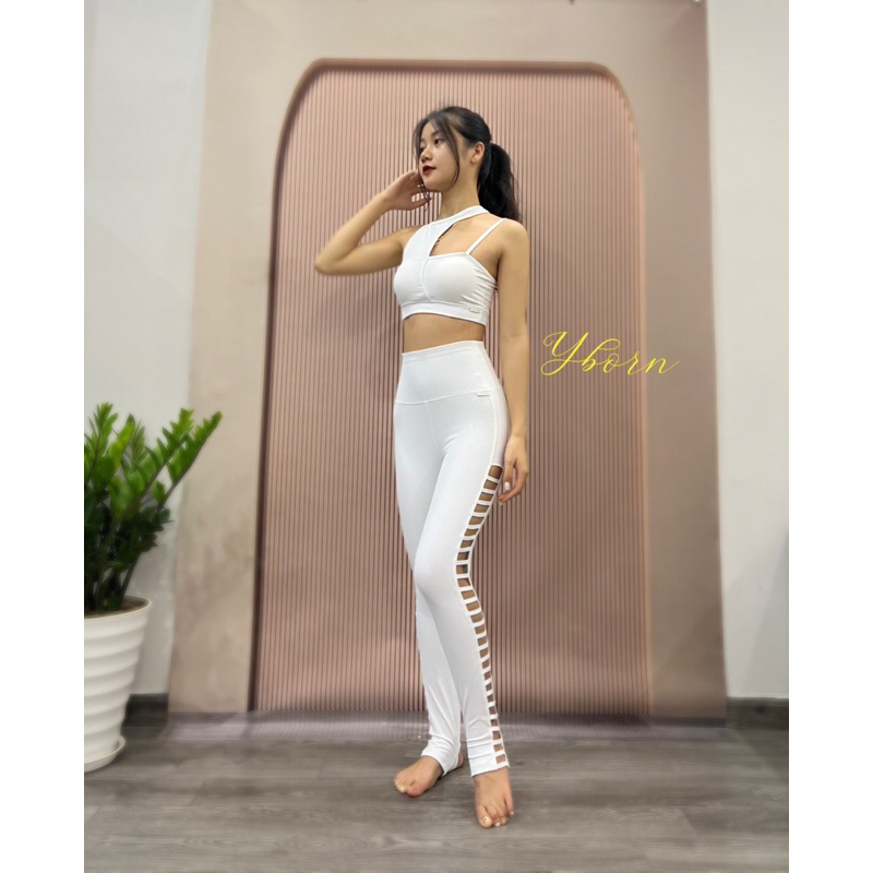 Bộ đồ tập yoga, gym, thể thao hiệu Yborn màu trắng