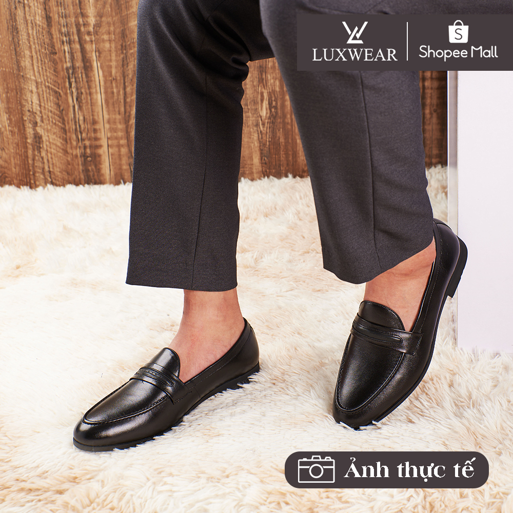 Giày lười nam da bò cao cấp đế khâu LuxWear Penny Loafers màu đen bảo hành 12 tháng GD01