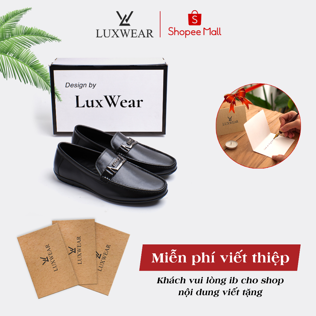 Giày lười nam da bò cao cấp đế khâu LuxWear Moccasins shoes màu đen bảo hành 12 tháng GM03