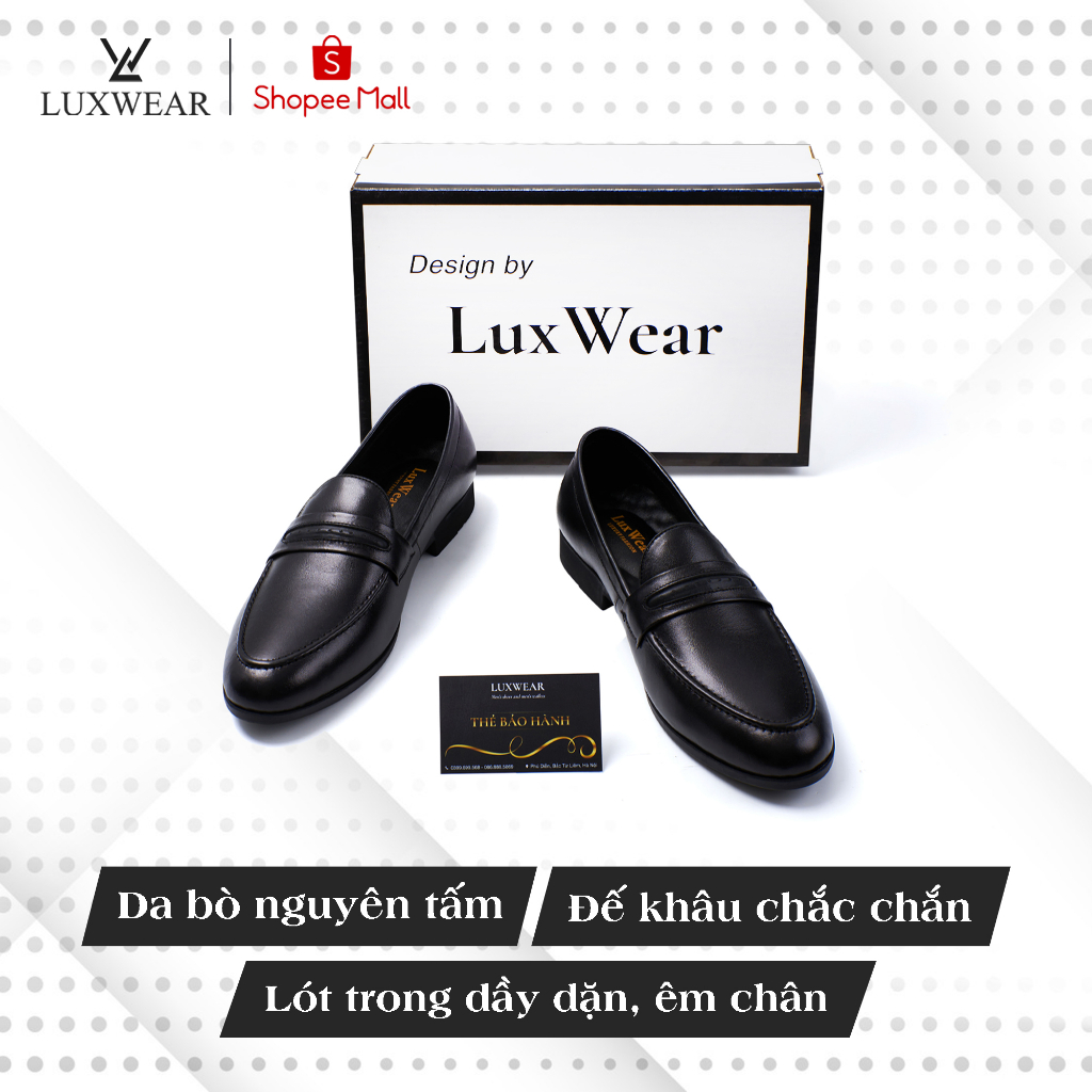 Giày lười nam da bò cao cấp đế khâu LuxWear Penny Loafers màu đen bảo hành 12 tháng GD01