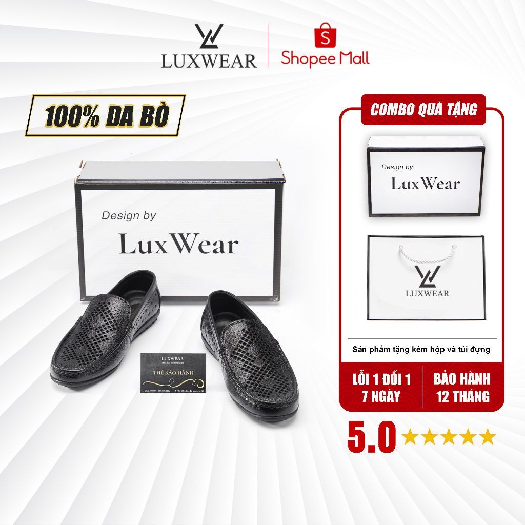 Giày lười nam thoáng khí LuxWear màu đen phù hợp đi mùa hè - GH01