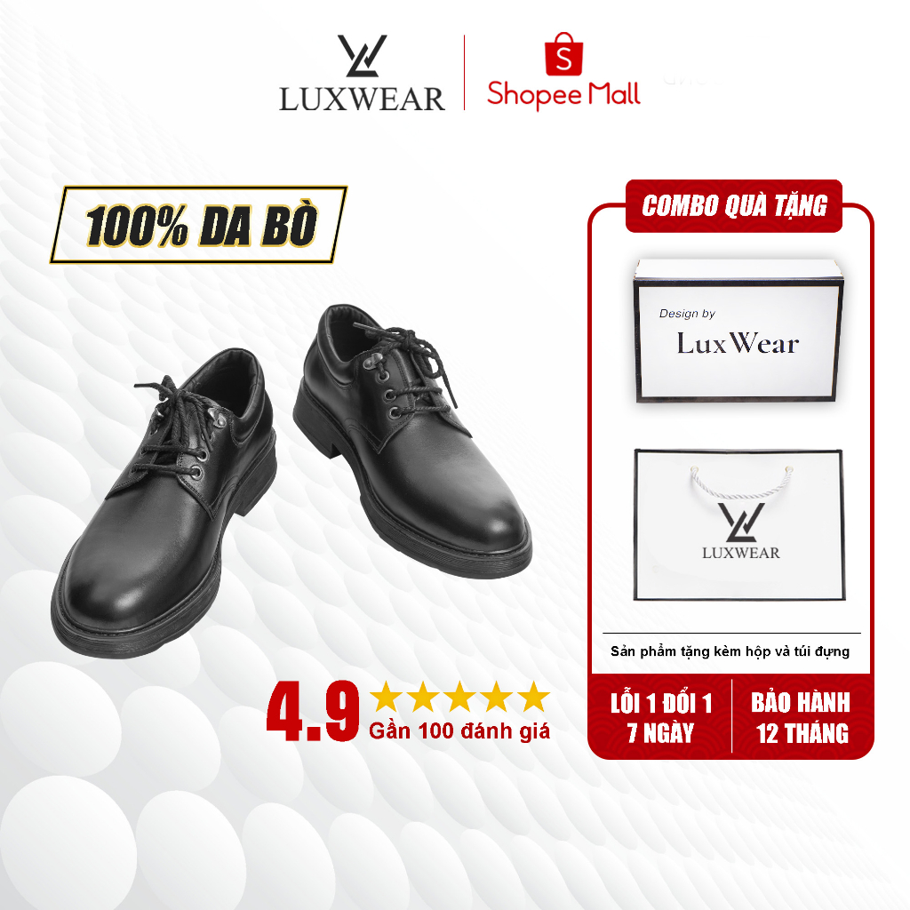 Giày tây nam da bò cao cấp LuxWear Derby Shoes tăng chiều cao GTD01
