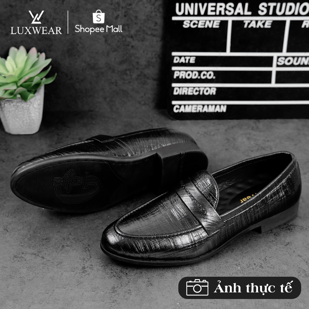 Giày lười nam da bò cao cấp đế khâu LuxWear Penny Loafers màu đen bảo hành 12 tháng GD02