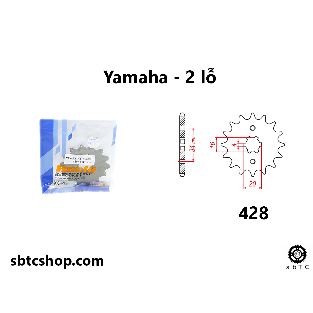 Nhông 2 lỗ RECTO 14 15 răng cho Yamaha chính hãng