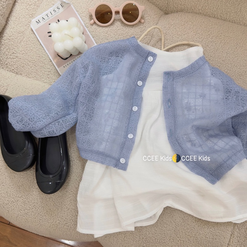 Set váy 2dây phối áo khoác cadigan cho bé gái