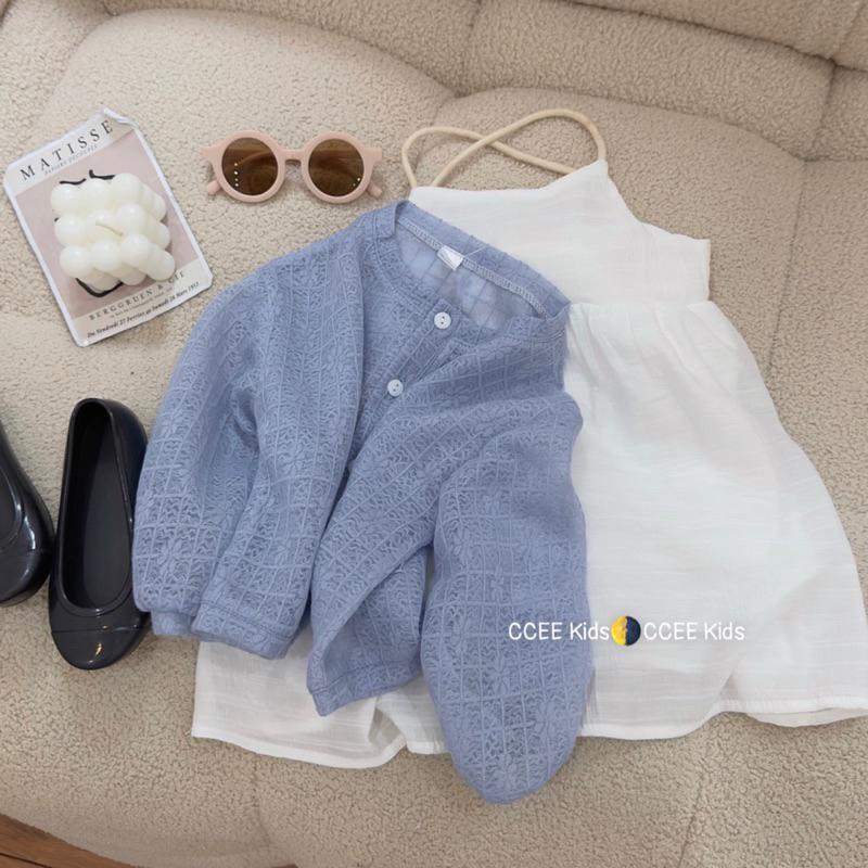 Set váy 2dây phối áo khoác cadigan cho bé gái