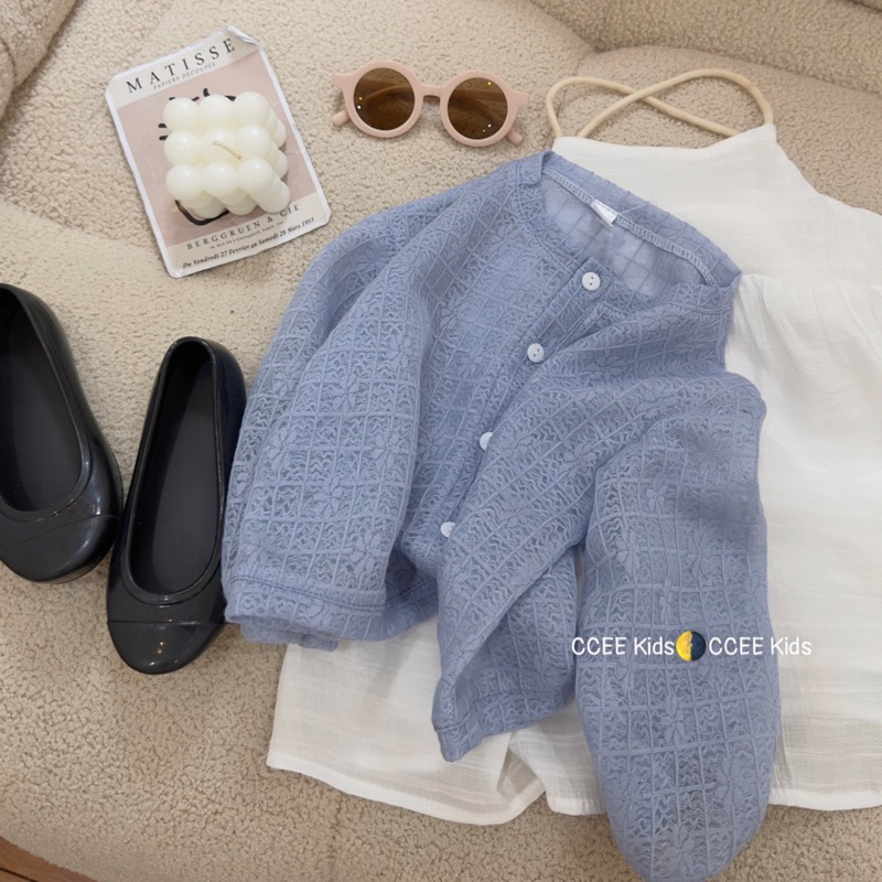 Set váy 2dây phối áo khoác cadigan cho bé gái