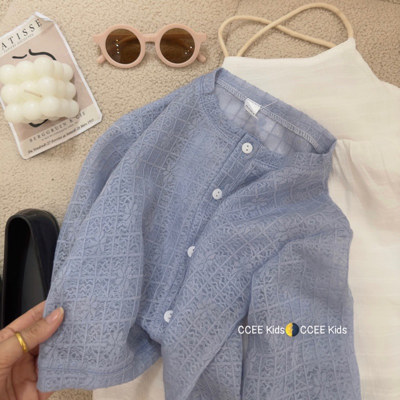 Set váy 2dây phối áo khoác cadigan cho bé gái