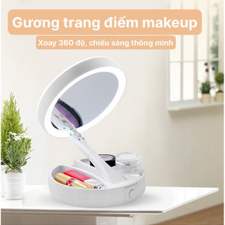 Gương soi trang điểm gương makeup phóng đại khuôn mặt có đèn led