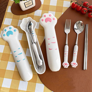 Set Muỗng Đũa Nĩa Hình Chân Mèo Dễ Thương Dụng Cụ Ăn Uống Cá Nhân Văn Phòng