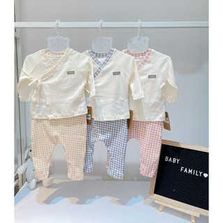 Bộ sơ sinh Cookie cài chéo kẻ caro đủ size 0-9M