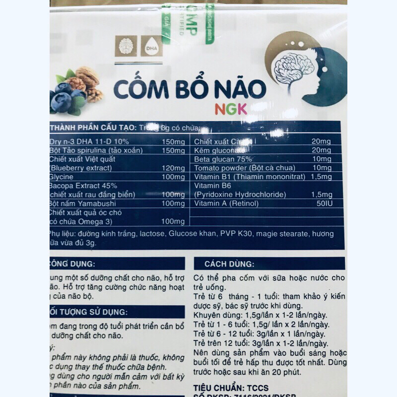 Cốm bổ não ngk nagara, dha, quả óc chó, kẽm, vitamin B1, b6, A, tảo xoắn spirulina, Việt quất, rau đắng biển,giúp bổ não