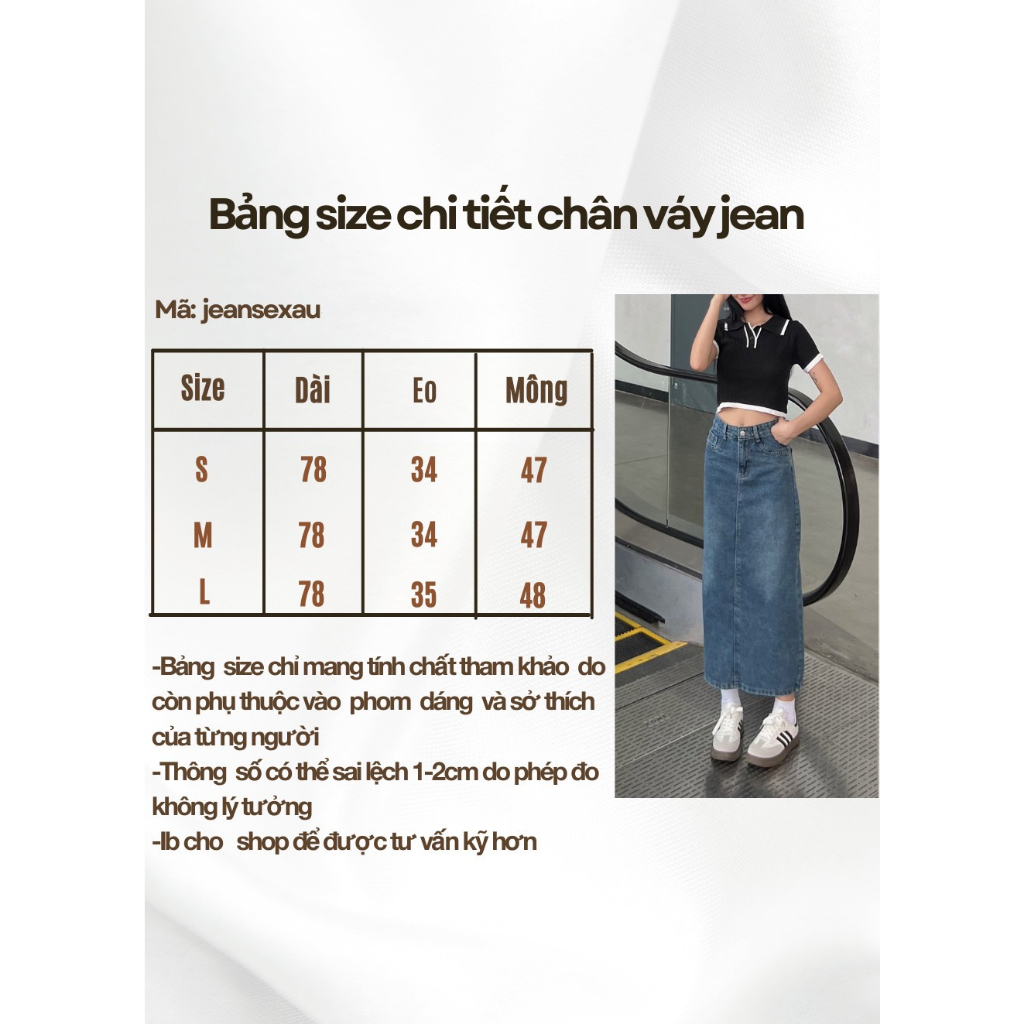 Chân váy bò denim jeans xanh dáng dài chữ A xẻ tà phía sau Hari GenZ Chanvayjeanxesau P11K1