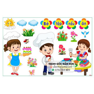 Tranh decal mầm non- bé tập nấu ăn