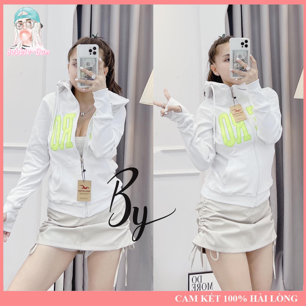 Áo Khoác Nữ Thêu Chữ Aero Chất Liệu Thun Gân 4 Túi Freesize Dưới 60kg Bubble Gum