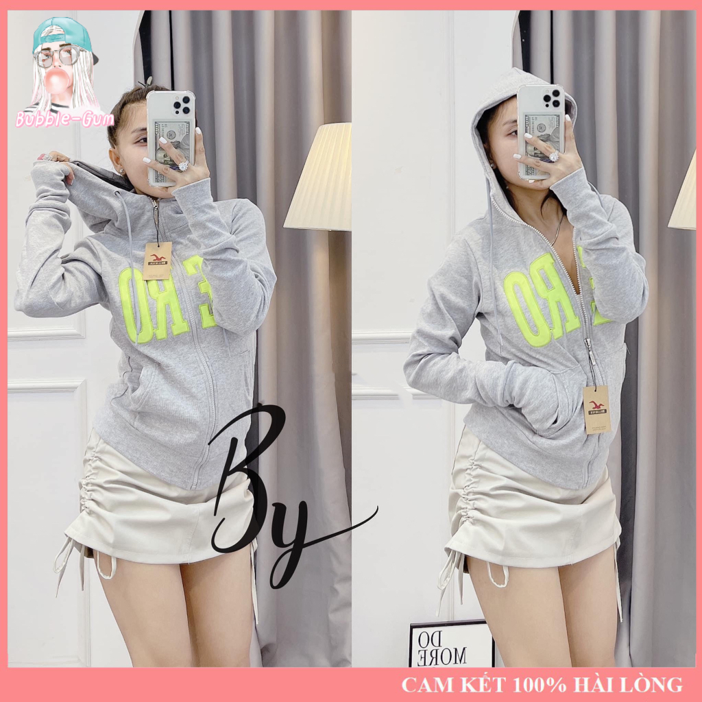 Áo Khoác Nữ Thêu Chữ Aero Chất Liệu Thun Gân 4 Túi Freesize Dưới 60kg Bubble Gum