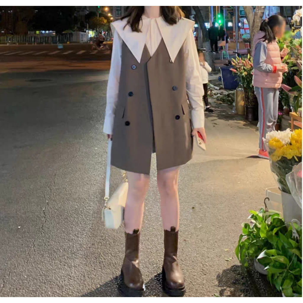 Áo khoác gile ghi lê dáng dài 2 lớp phong cách Hàn Quốc chất liệu chéo Hàn cao cấp