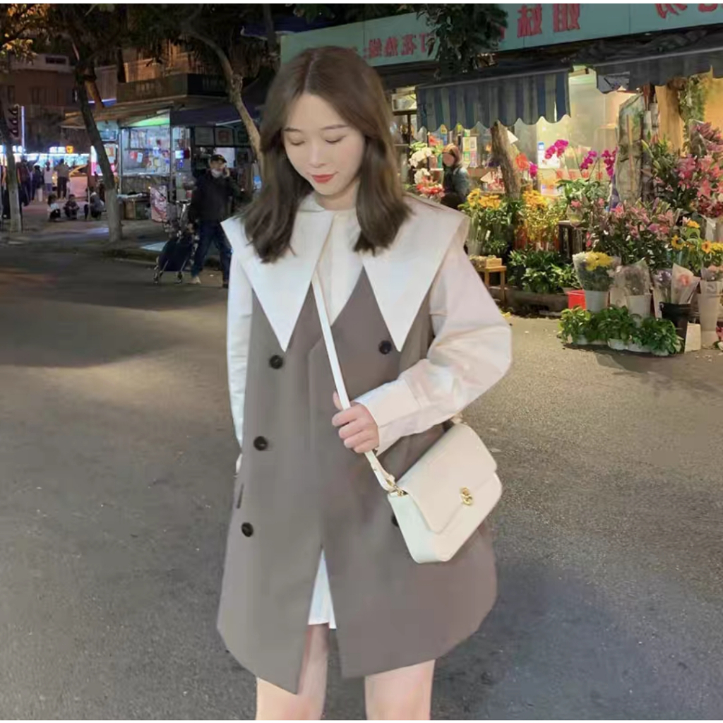 Áo khoác gile ghi lê dáng dài 2 lớp phong cách Hàn Quốc chất liệu chéo Hàn cao cấp