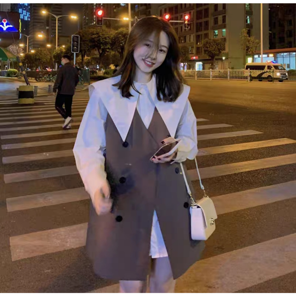 Áo khoác gile ghi lê dáng dài 2 lớp phong cách Hàn Quốc chất liệu chéo Hàn cao cấp