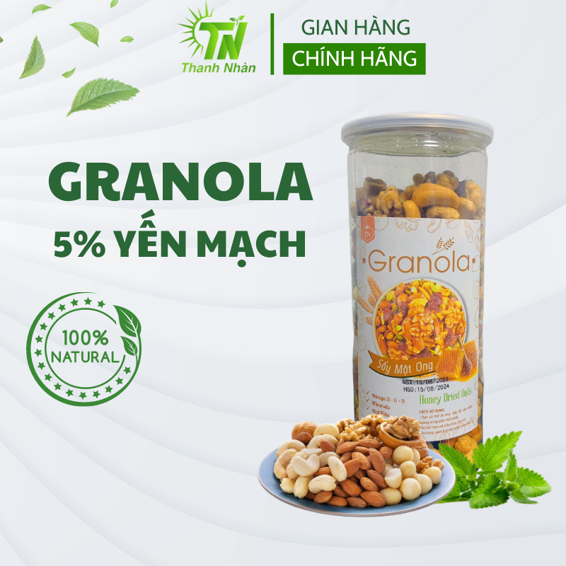 Granola 5% Yến Mạch Không Dừa Khô, Táo Đỏ, Gạo Lứt Hạt Dinh Dưỡng Tốt Cho Sức Khỏe Shop Thanh Nhàn 500g K003