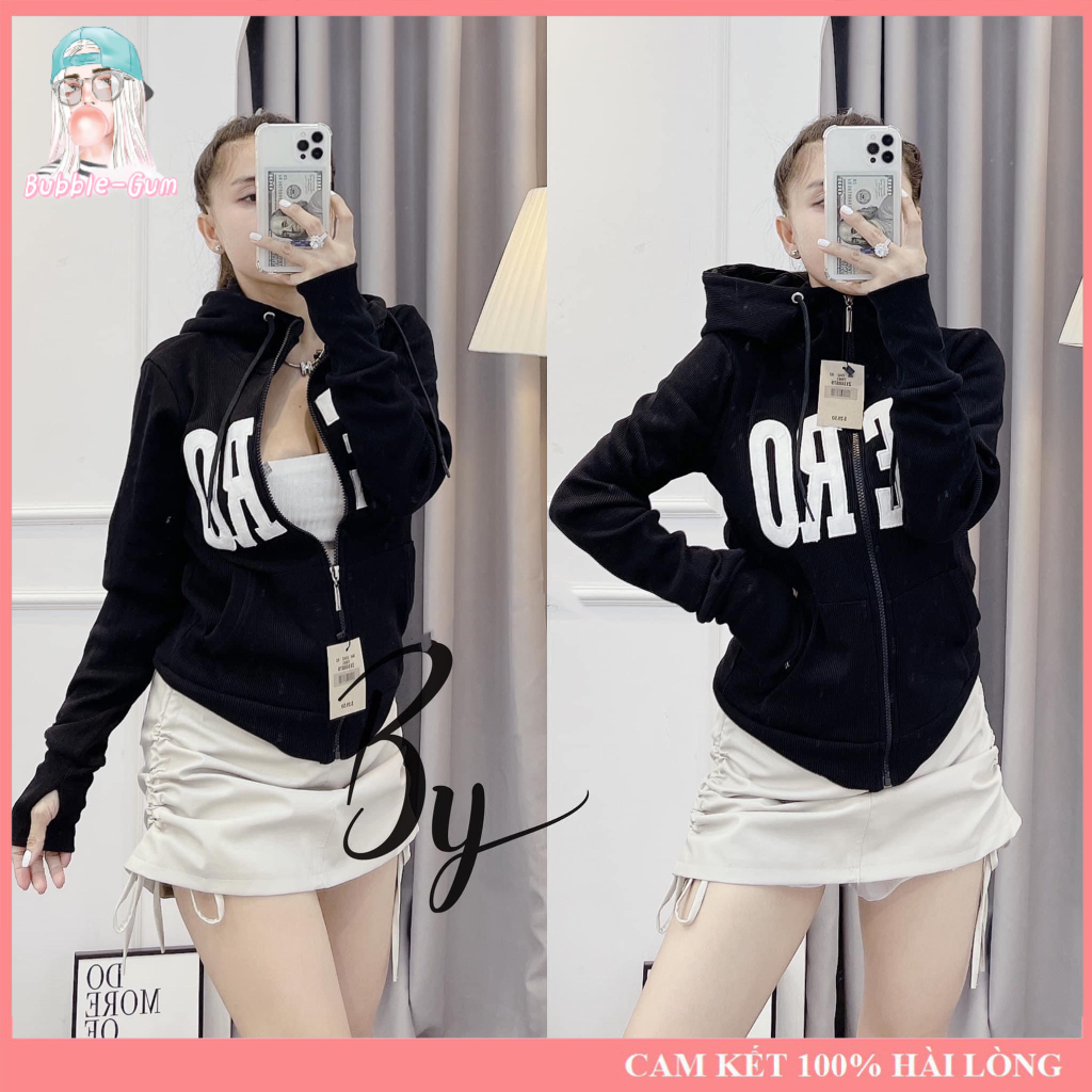 Áo Khoác Nữ Thêu Chữ Aero Chất Liệu Thun Gân 4 Túi Freesize Dưới 60kg Bubble Gum