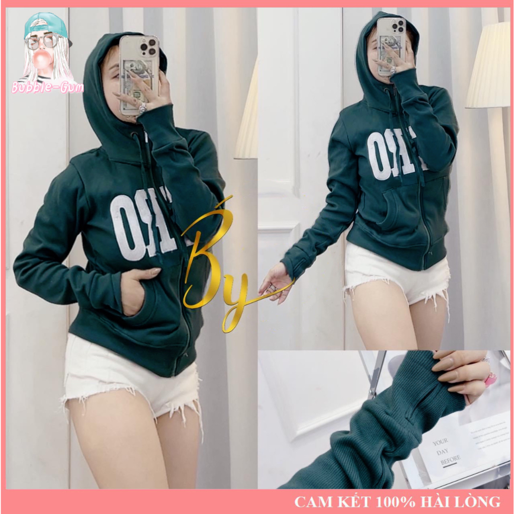 Áo Khoác Nữ Thêu Chữ Aero Chất Liệu Thun Gân 4 Túi Freesize Dưới 60kg Bubble Gum