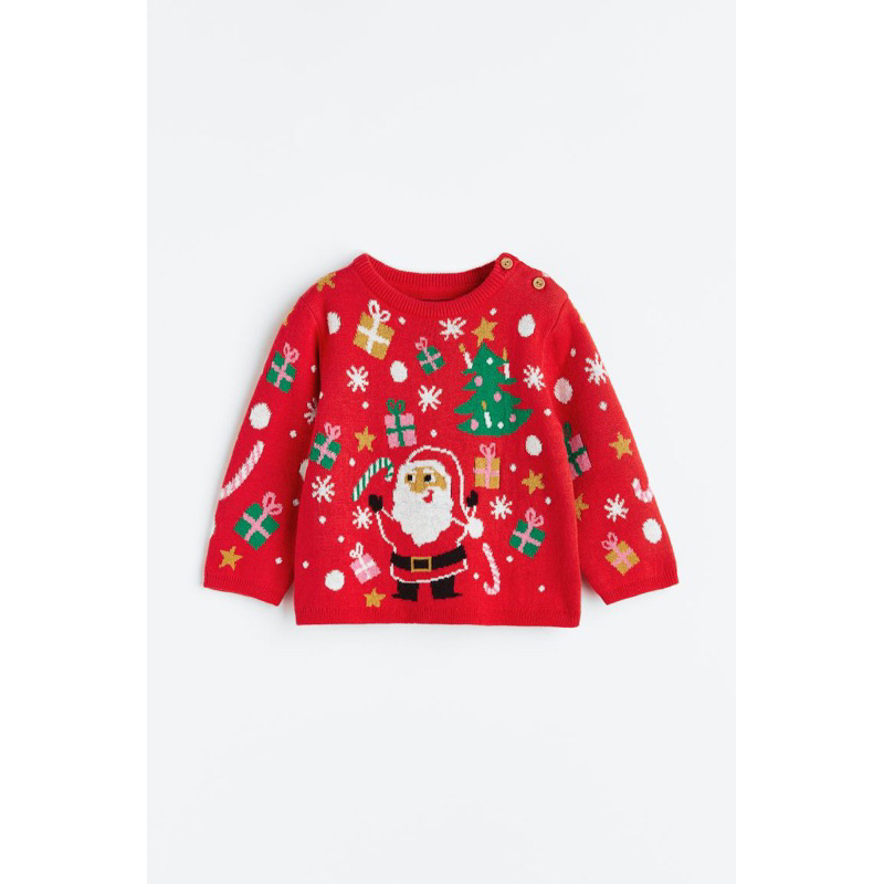 Áo len đỏ xinh hoạ tiết noel cho bé săn sale UK sz 9-12m
