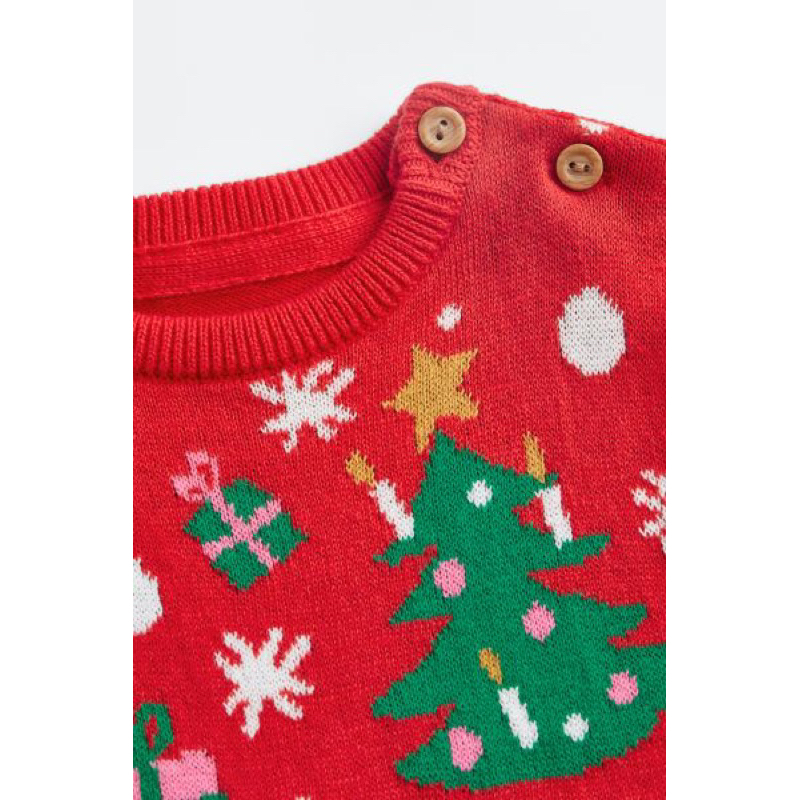 Áo len đỏ xinh hoạ tiết noel cho bé săn sale UK sz 9-12m