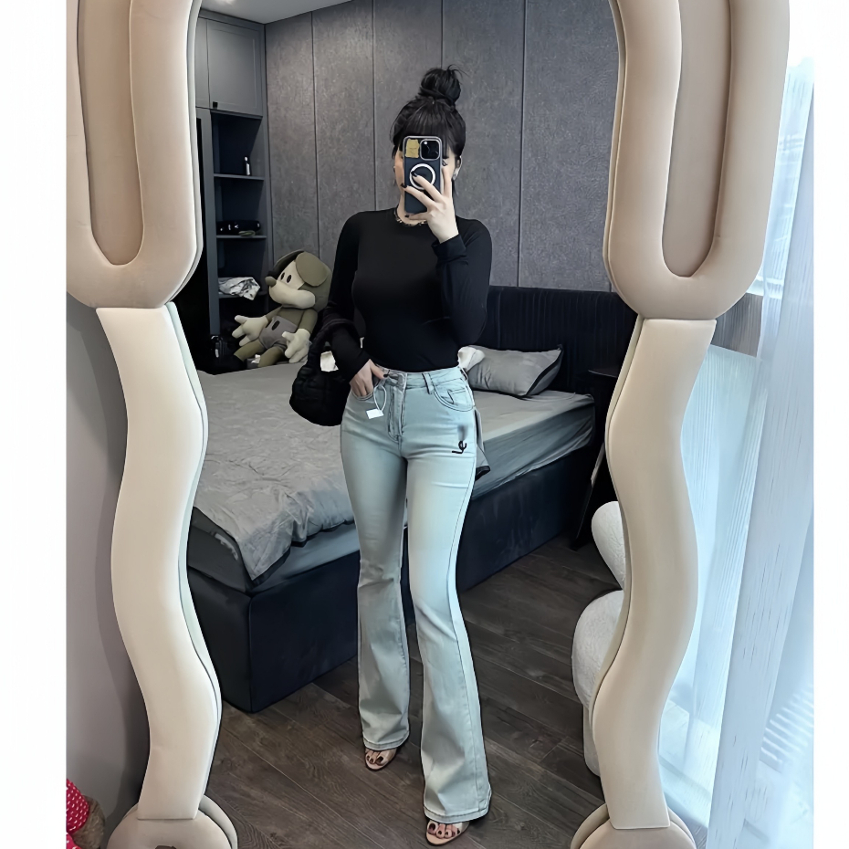 Quần jeans ống loe, Quần bò ống loe thêu chữ Y.S.L hot trend 2023 jeans.fashion