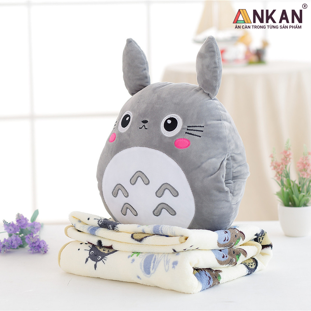 Bộ Chăn Gối Văn Phòng Hình Thú TOTORO Màu Xám, Gối To, Mền Dài, Thích Hợp Làm Quà Sinh Nhật, Ngủ Tại Văn Phòng
