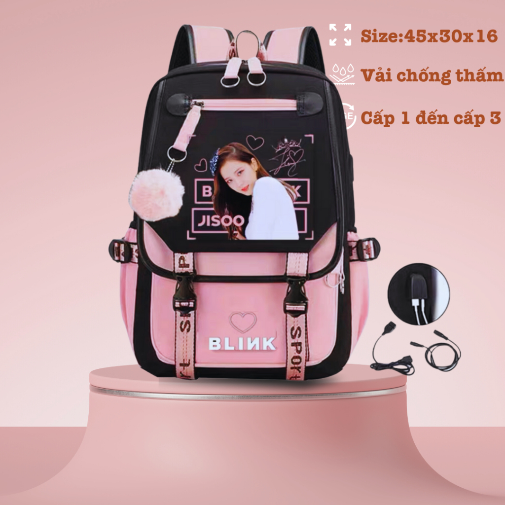 Balo Black.pink bé gái cấp 1, cấp 2 cấp 3