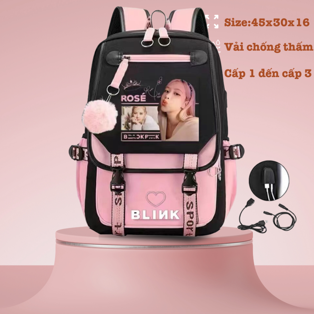 Balo Black.pink bé gái cấp 1, cấp 2 cấp 3