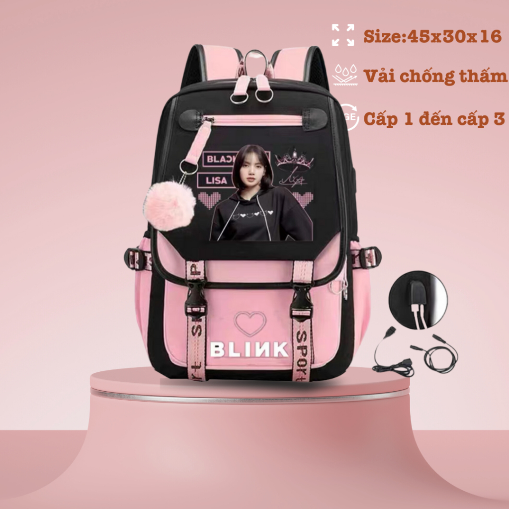 Balo Black.pink bé gái cấp 1, cấp 2 cấp 3