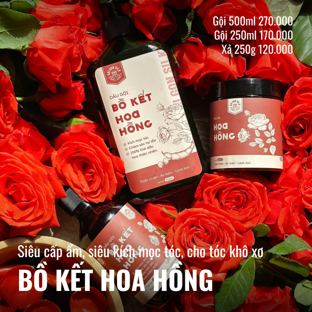 Dầu gội Bồ Kết Hoa Hồng Saigon Silk kích mọc tóc, dưỡng ẩm cho tóc khô 500ml