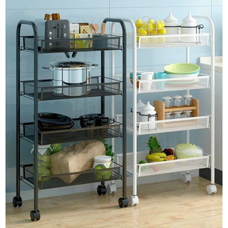 Kệ mắt lưới để đồ xe đẩy 4 tâng sắt sơn đa năng có bánh xe linh hoạt