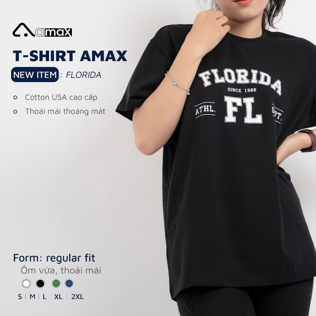 Áo thun nữ cổ tròn, in chữ FLORIDA vải cotton USA cao cấp, phong cách trẻ trung