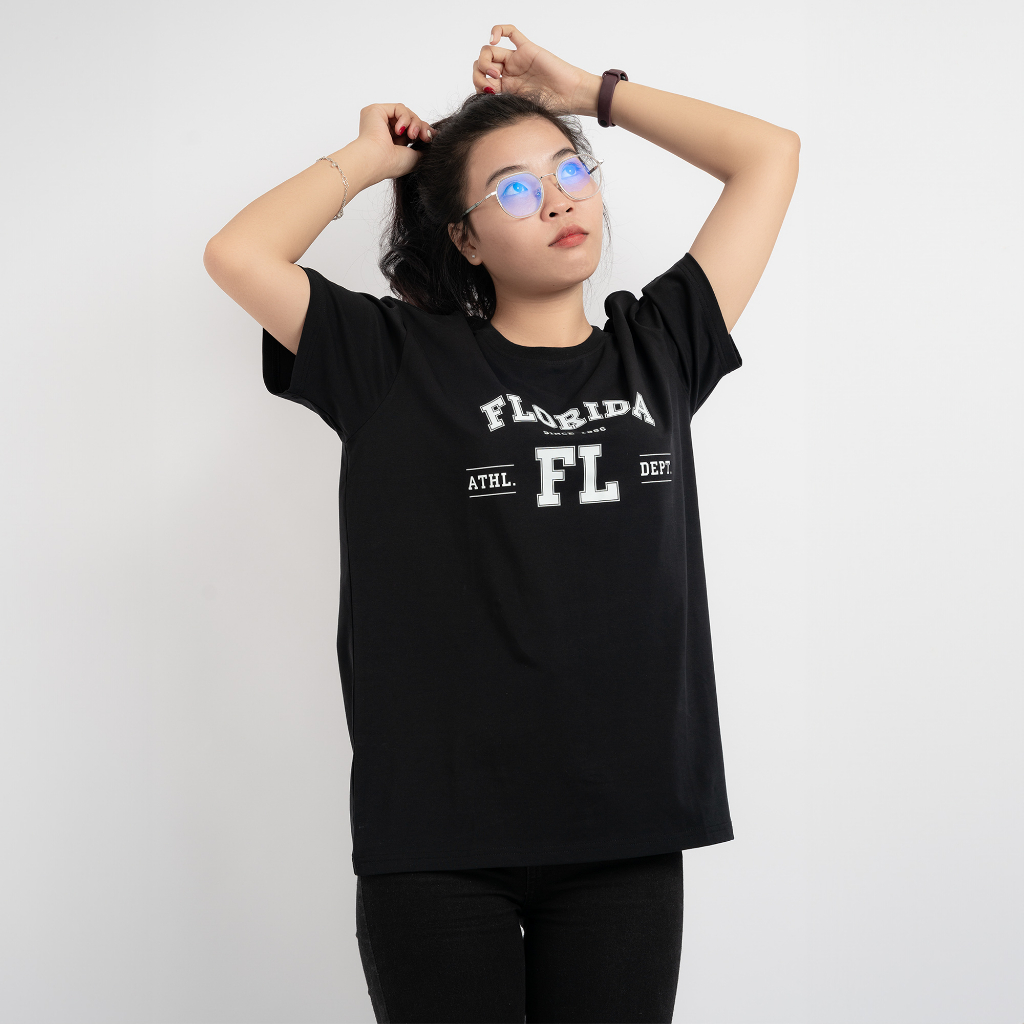 Áo thun nữ cổ tròn, in chữ FLORIDA vải cotton USA cao cấp, phong cách trẻ trung