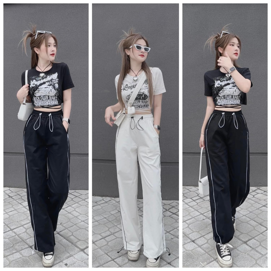 Set Bộ Nữ 2 Món: Áo Croptop Đan Dây Eo Họa Tiết Xinh + Quần Suông Ống Rộng Phối Viền Rút Dây Siêu Hot Cho Các Nàng Yêu