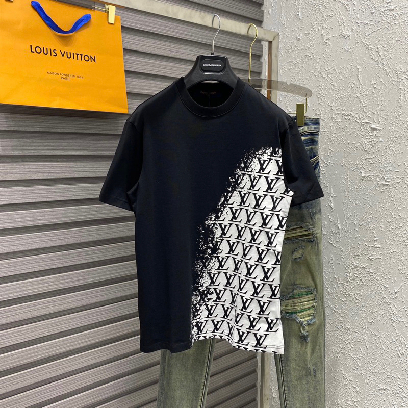 Áo Phông Nam Nữ LV Monogram Đen Trắng Phong Cách Trẻ Trung Áo Thun LV Mono Chéo Hottrend jolieshop