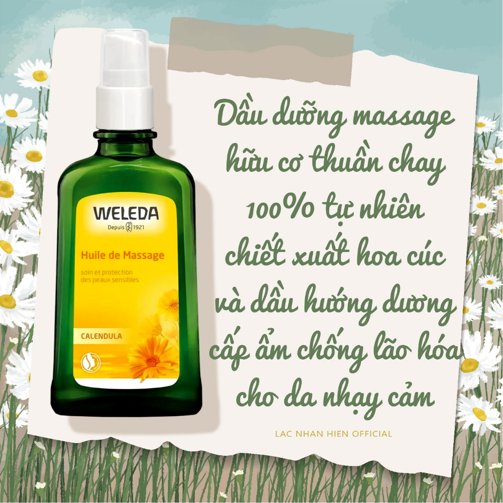 [Auth Pháp] DẦU DƯỠNG MASSAGE THUẦN CHAY WELEDA HUILE DE MASSAGE AU CALENDULA VỚI HOA CÚC CHO DA NHẠ