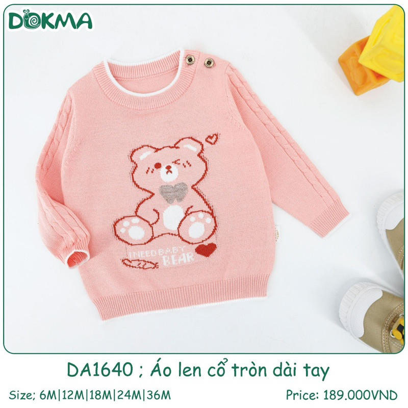 Áo len chui đầu Dokma size 3-6m đến 18-24m mã DA1640