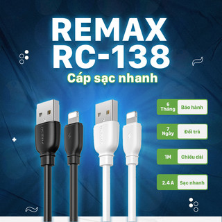Cáp sạc nhanh, cáp sạc remax rc 138 dây sạc nhanh 2.4a chiều dài 1m hàng chính hãng
