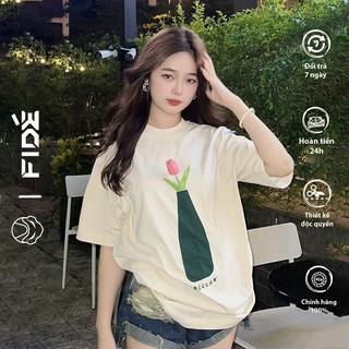 Áo thun phông trơn nam nữ cổ tròn FIDE LỌ HOA (TẶNG KÈM HOA TULIP)