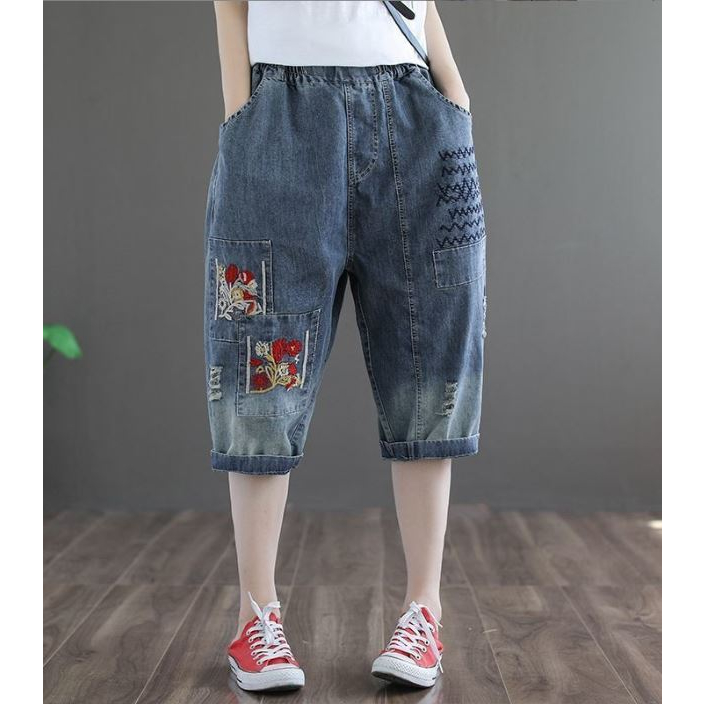 Quần bò thổ nữ thêu hoa đủ size 90kg mã  JĐT3