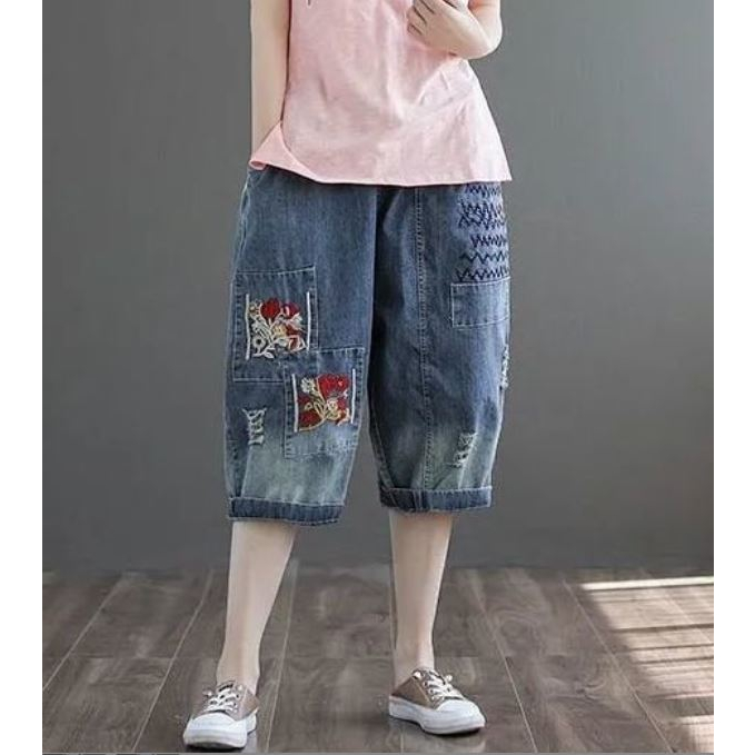 Quần bò thổ nữ thêu hoa đủ size 90kg mã  JĐT3