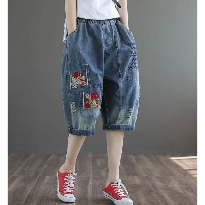 Quần bò thổ nữ thêu hoa đủ size 90kg mã  JĐT3