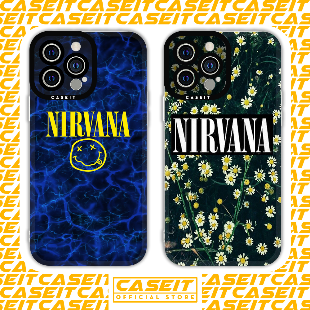 Ốp lưng iphone cạnh vuông Caseit Nirvana Rock Band Aesthetic hoa lá 8/8plus/x/xs/11/12/13/14/pro/max