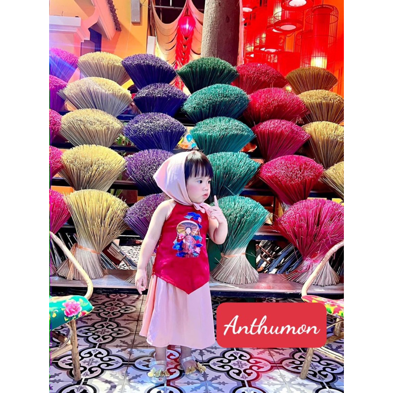 Set yếm chân váy kèm khăn đón Tết 3 màu cho bé gái