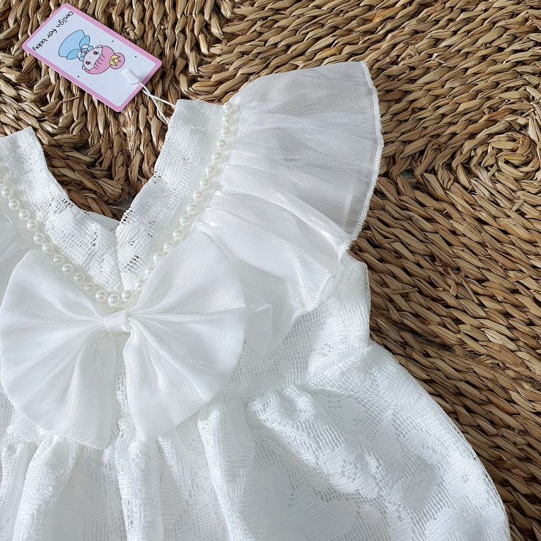 Bodysuit cánh tiên ren trắng kèm băng đô RIOKIDS cho bé gái sơ sinh mặc thôi nôi, đầy tháng BD68